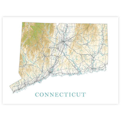 Topographic map of Connecticut on a white background
