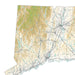 Topographic map of Connecticut with roads and water bodies.