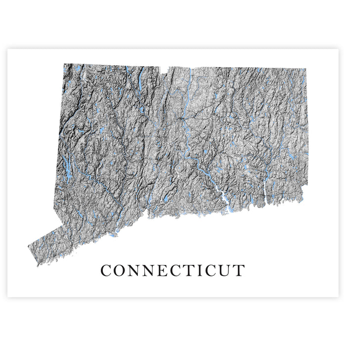 Topographic map of Connecticut on a white background