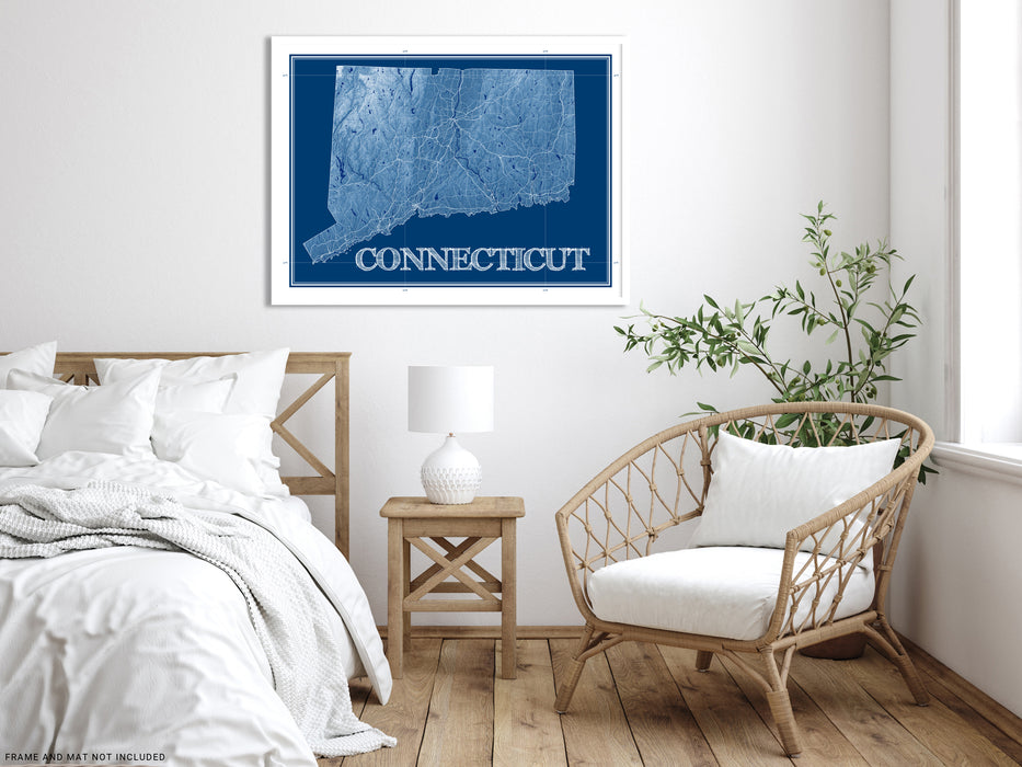 Connecticut state blueprint map art print designed by Maps As Art.