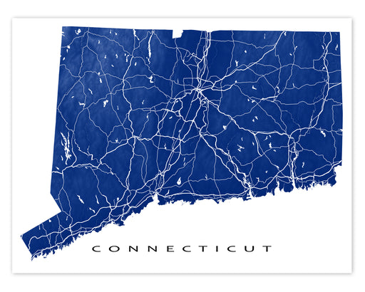 Connecticut state map print with natural landscape and main roads designed by Maps As Art.