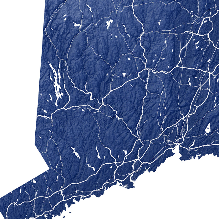 Topographic map of Connecticut with blue color scheme