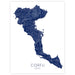 Map of Corfu, Greece in blue on a white background