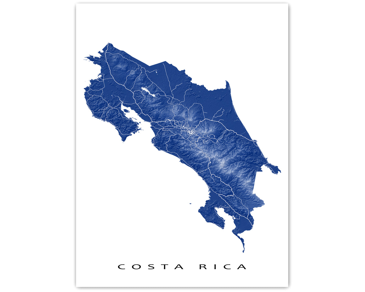 Costa Rica Map Print Poster, Topographic Map of Costa Rica Wall Art Pr ...
