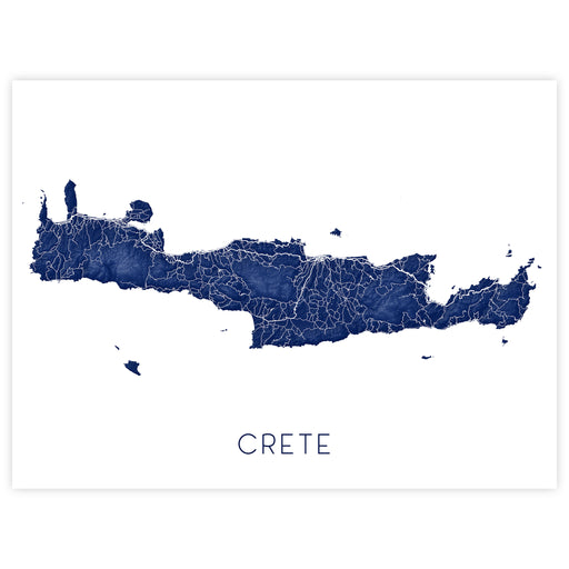 Map of Crete in blue on a white background