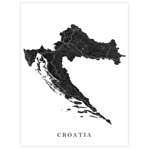 Map of Croatia with black lines on a white background