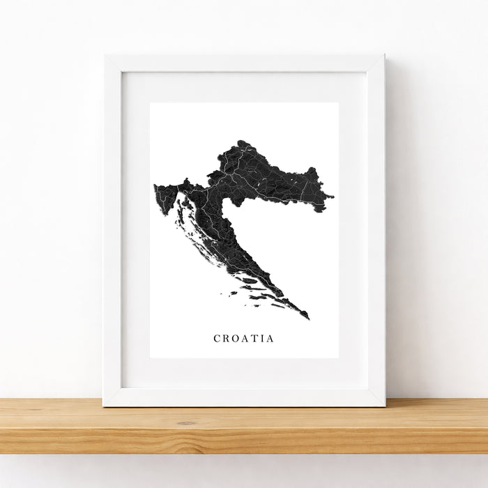 Framed map of Croatia on a white background