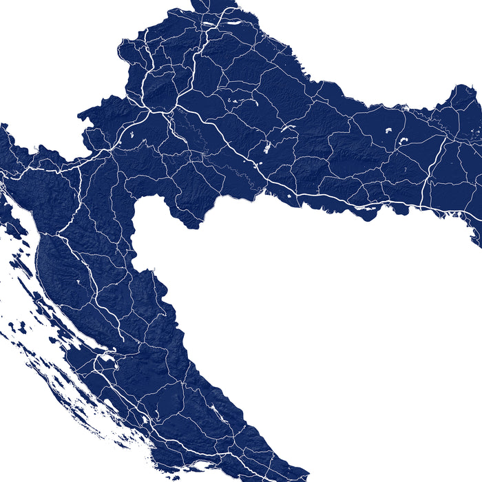 Map of Croatia with blue color on a white background