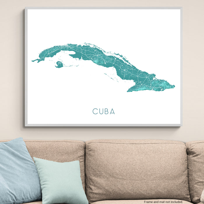 Cuba Topographic Map Print: Turquoise Island Wall Art Poster, Havana Varadero