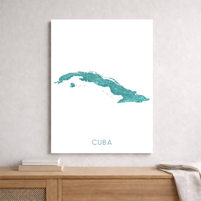 Cuba Topographic Map Print: Turquoise Island Wall Art Poster, Havana Varadero