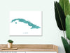 Cuba island map print with a turquoise landscape design by Maps As Art.