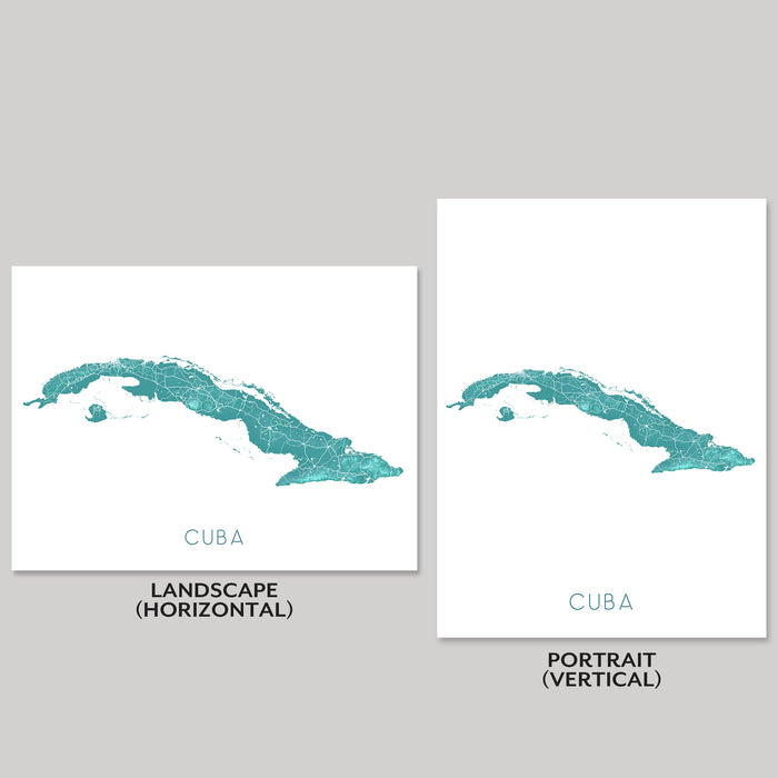 Cuba Topographic Map Print: Turquoise Island Wall Art Poster, Havana Varadero
