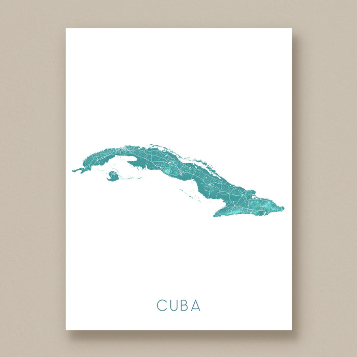Cuba Topographic Map Print: Turquoise Island Wall Art Poster, Havana Varadero