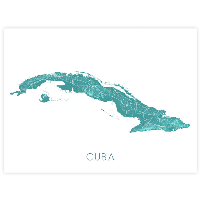 Cuba Topographic Map Print: Turquoise Island Wall Art Poster, Havana Varadero