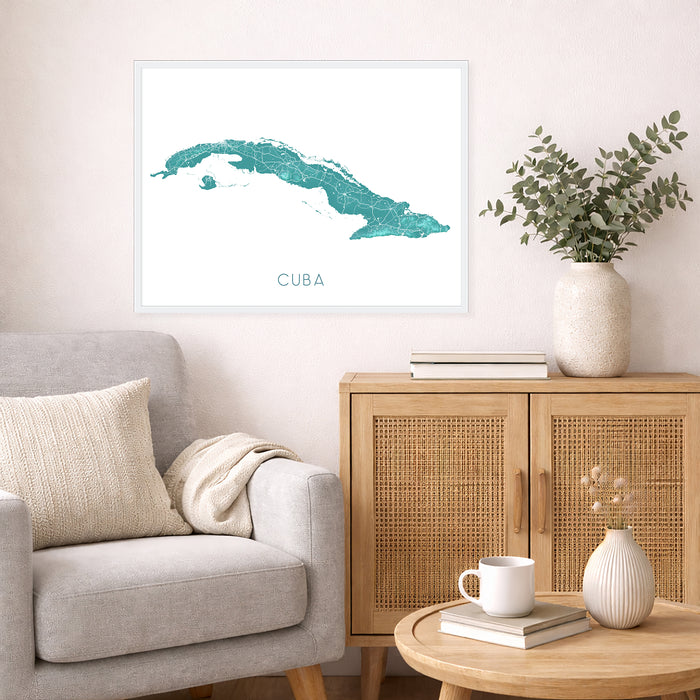 Cuba Topographic Map Print: Turquoise Island Wall Art Poster, Havana Varadero