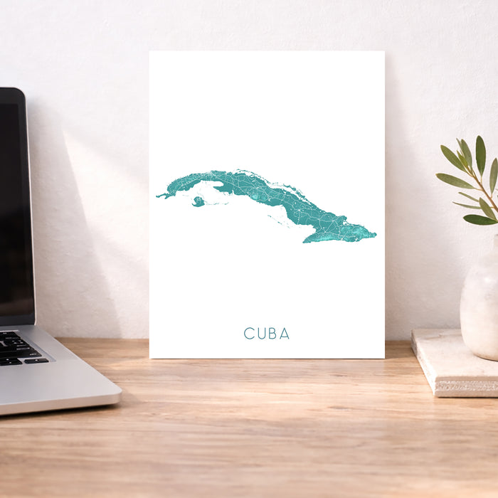 Cuba Topographic Map Print: Turquoise Island Wall Art Poster, Havana Varadero