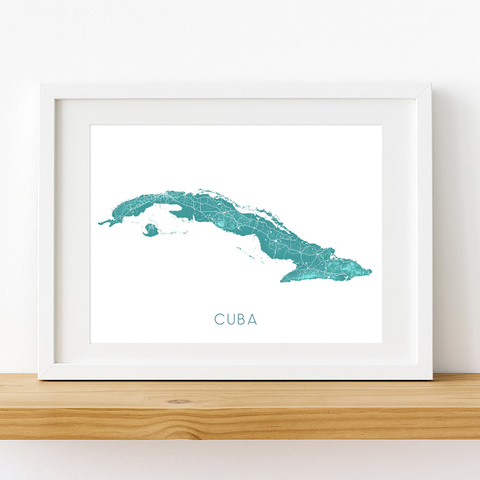 Cuba Topographic Map Print: Turquoise Island Wall Art Poster, Havana Varadero