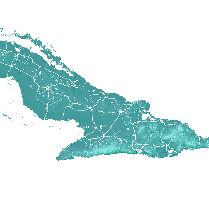Cuba Topographic Map Print: Turquoise Island Wall Art Poster, Havana Varadero