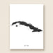 Map of Cuba in black on a white background