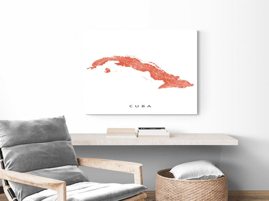Cuba map print with natural island landscape and main roads designed by Maps As Art.