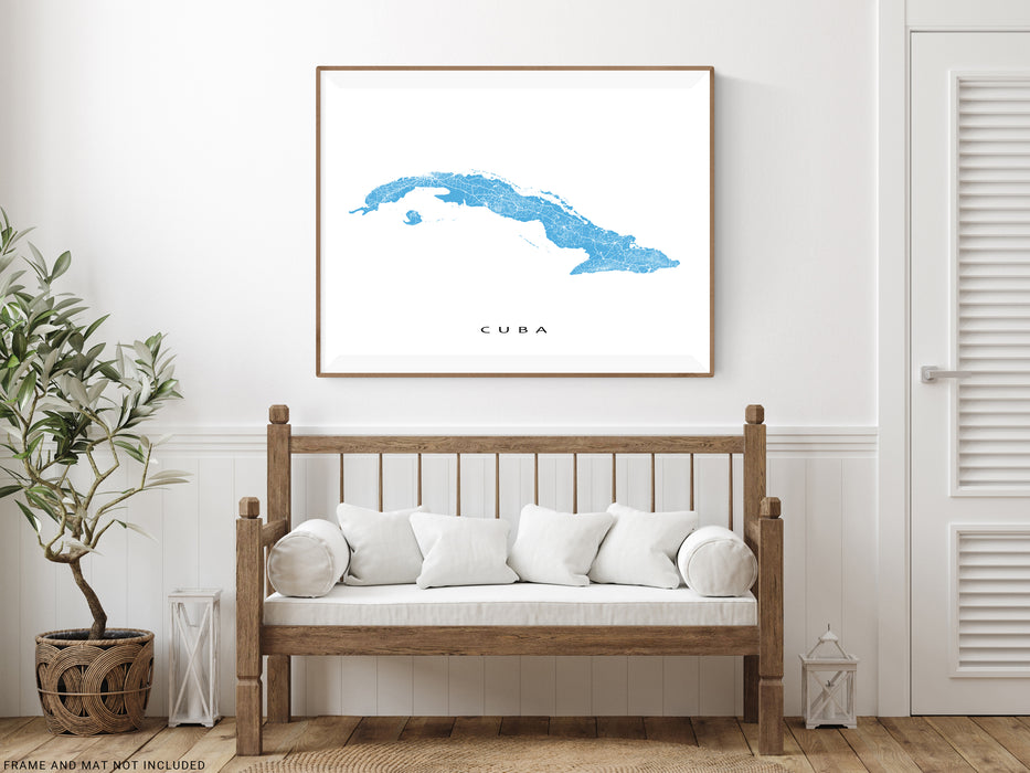 Cuba map print with natural island landscape and main roads designed by Maps As Art.