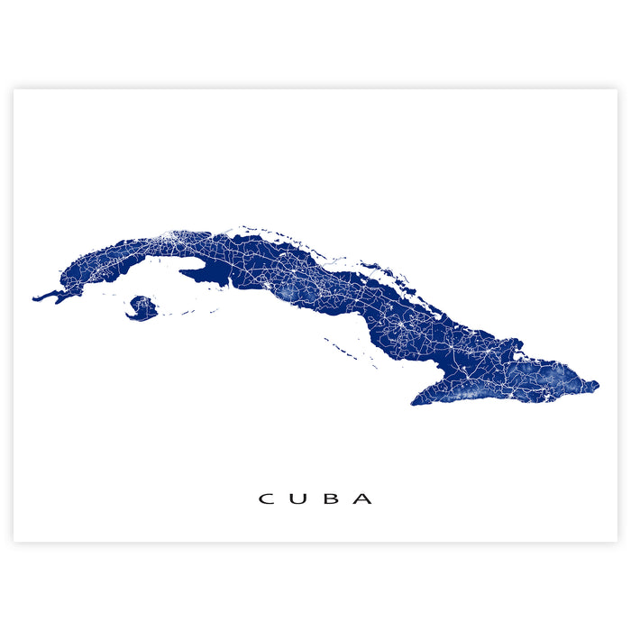 Cuba Map Wall Art Print: Caribbean Islands Road Map Poster, Havana Varadero