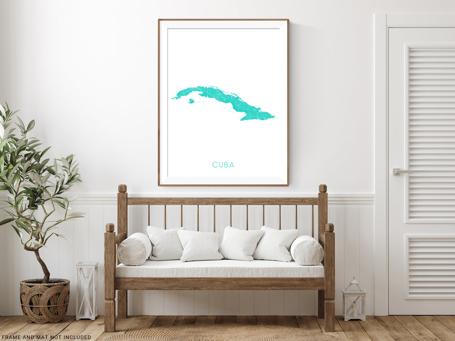 Cuba map art print in Turquoise by Maps As Art.
