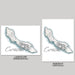 Two maps of Curacao, one in landscape and one in portrait orientation, on a gray background.