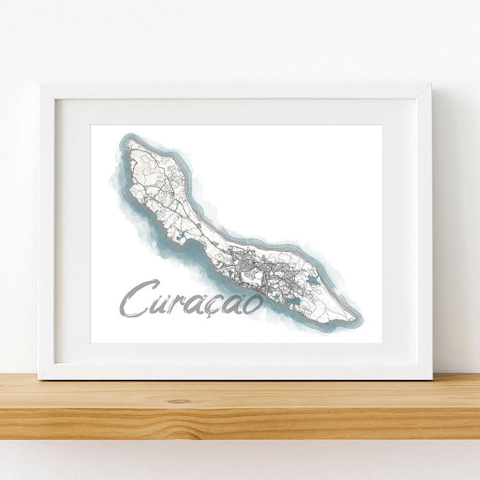 Framed map of Curaçao on a white background