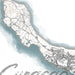 Topographic map of an island with roads and water bodies