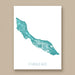 Map of Curacao in teal on a white background