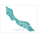 Map of Curaçao in turquoise blue on a white background