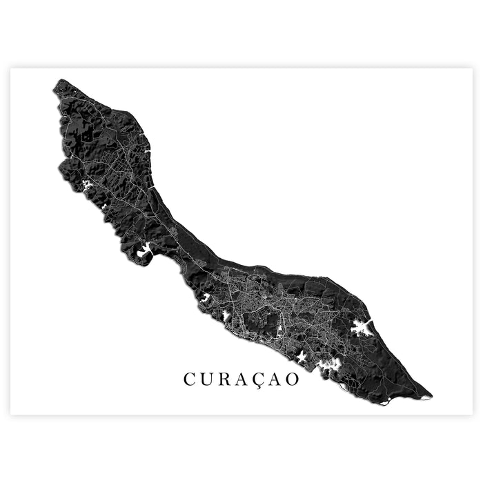 Map of Curaçao in black on a white background