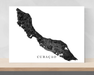 Curacao island map print with a black and white topographic landscape design by Maps As Art.