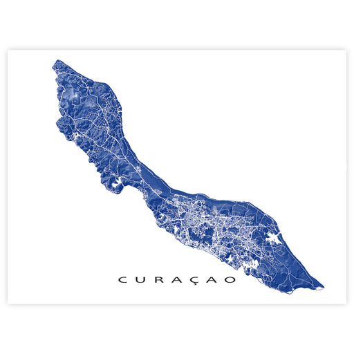 Map of Curaçao in blue on a white background