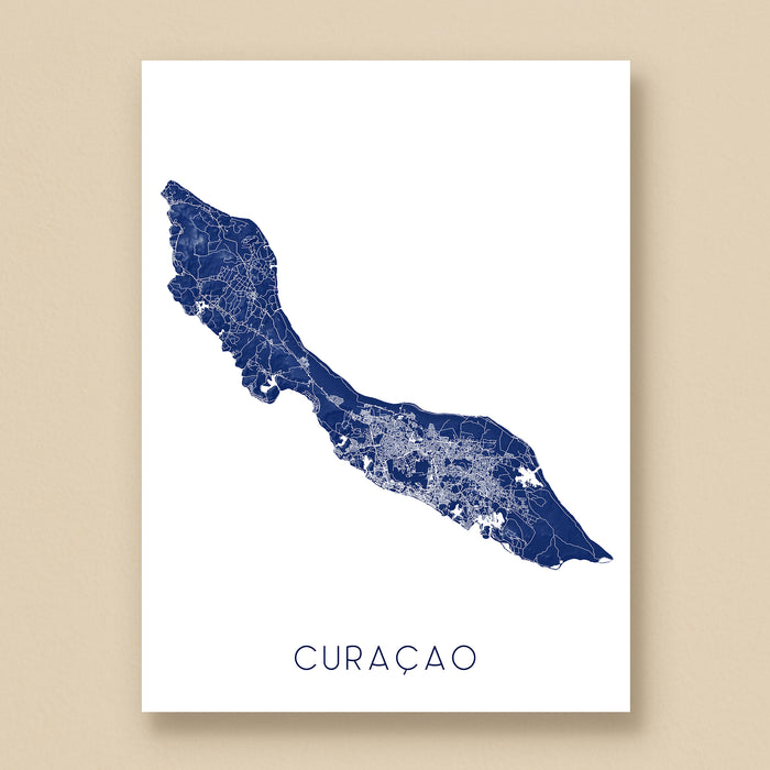 Map of Curaçao on a white background with blue coloring