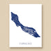 Map of Curaçao on a white background with blue coloring