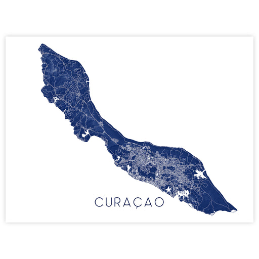 Map of Curaçao in navy blue on a white background