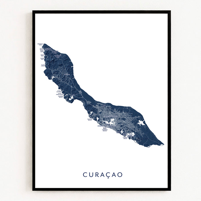 Framed map of Curacao on a white background