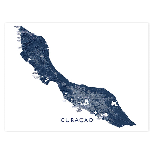 Map of Curacao with labeled cities on a white background