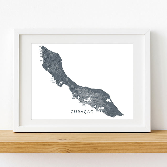 Framed map of Curaçao on a white background
