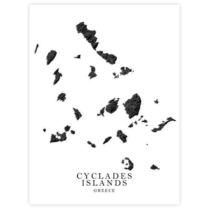 Map of Cyclades Islands, Greece in black on a white background