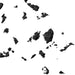 Black abstract shapes scattered on a white background