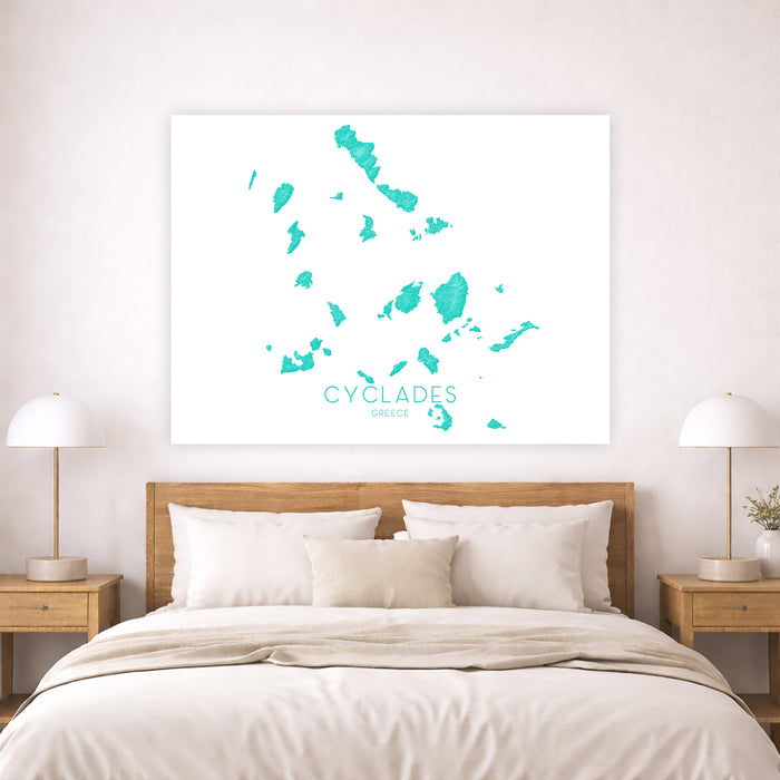 Bedroom with a map of Cyclades on the wall