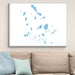 Framed map of Cyclades Islands on a wall above a sofa
