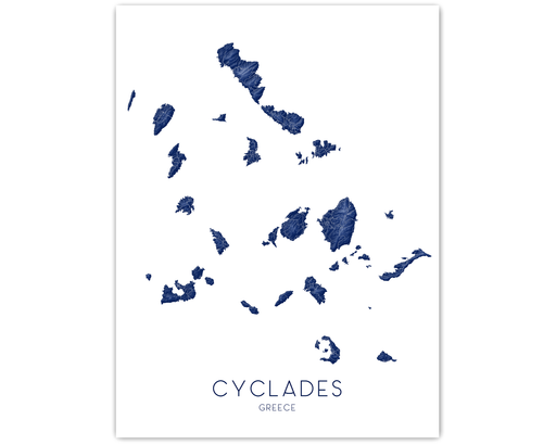 Map of Cyclades Islands in Greece with a blue color scheme on a white background