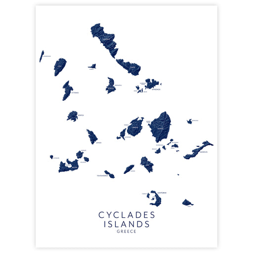 Map of Cyclades Islands, Greece in navy blue on a white background