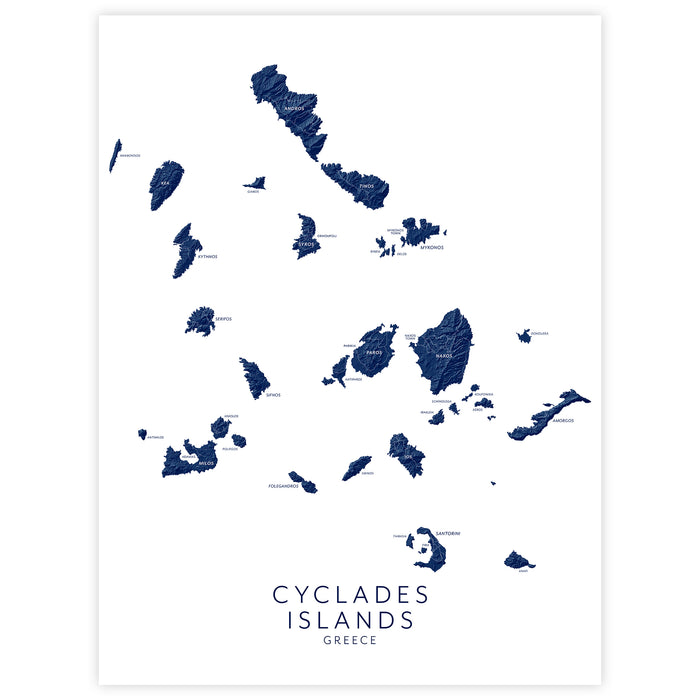 Map of Cyclades Islands, Greece in navy blue on a white background