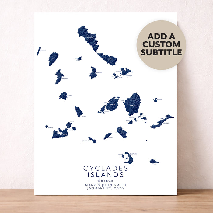 Map of Cyclades Islands with customizable text on a white background