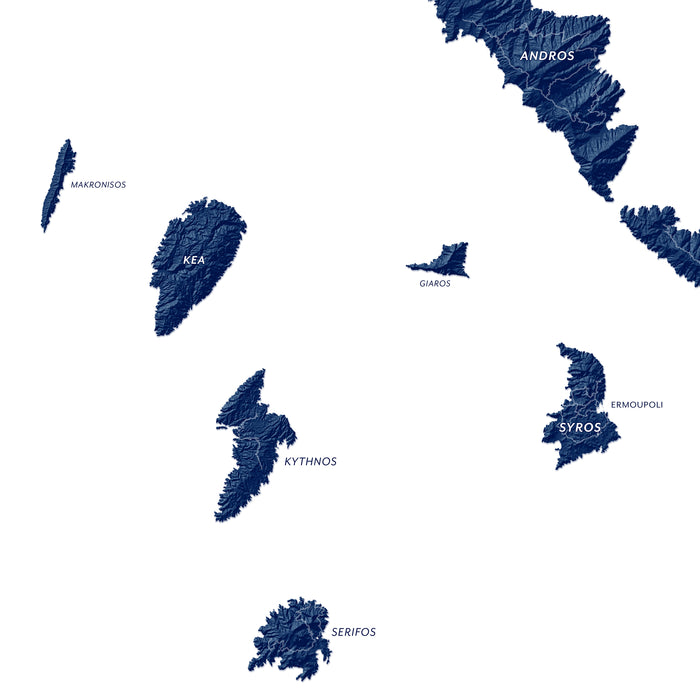 Map of Greek islands with names labeled on a white background